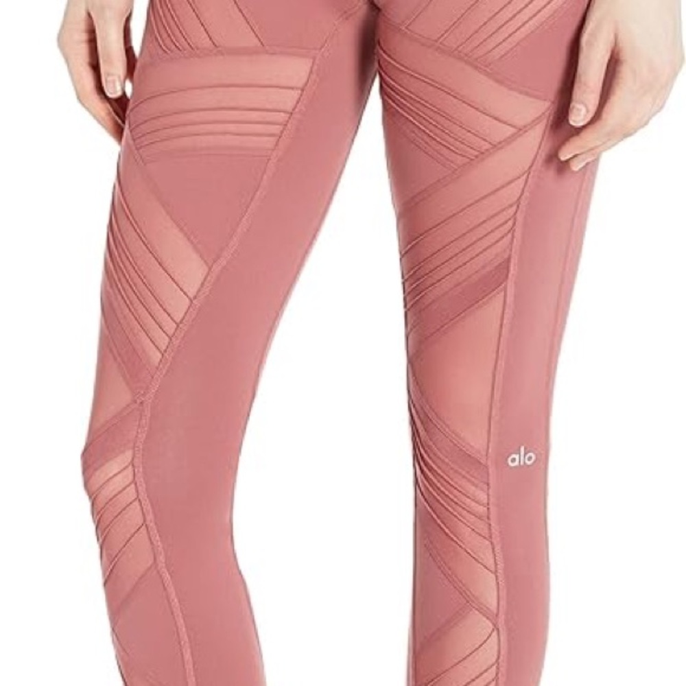 Alo Yoga High-Rise Mesh Panel Leggings - Rosewood-Size M